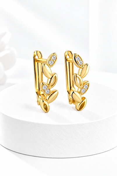 jelux silver Gümüş 925 Ayar Zirkon Taşlı Başak Gold Yıldız Küpe