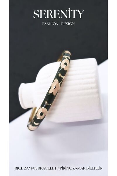 Serenity Flower Decor Colorful Satin Enameled Brass Plated Zamak Bracelet