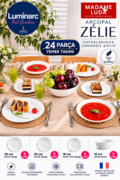 Luminarc Arcopal Zelie / Beyaz / 24 Parça 6 Kişilik Yemek Takımı.(25 CM SERVİ...