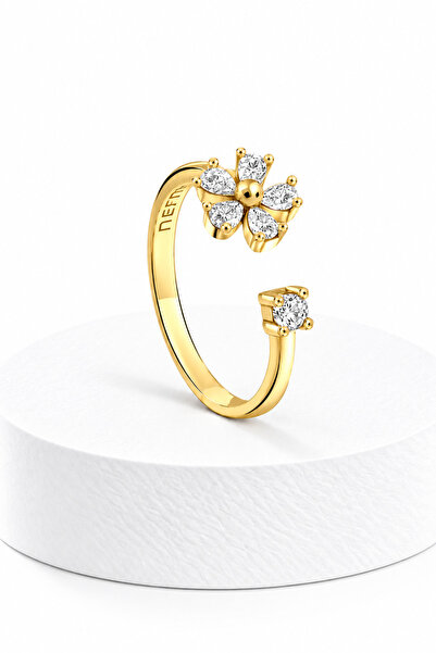 jelux silver Gümüş 925 Ayar Zirkon Taşlı Papatya Ayarlanabilir Gold Yüzük