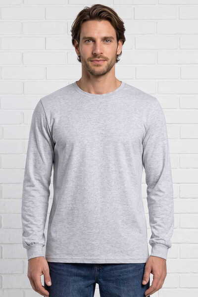 RELAXIA Combed Cotton T-Shirt Long Sleeve Men's Gray Melange