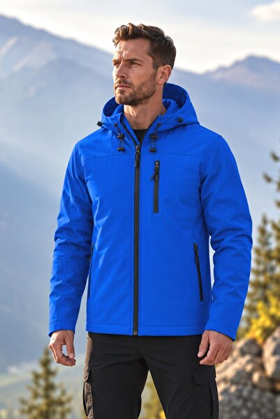 GHASSY CO Erkek İçi Polarlı Su ve Rüzgar Geçirmez Softshell Spor Mont