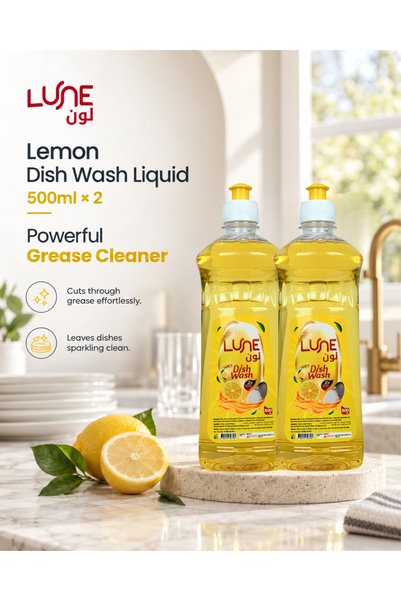 lune Lemon Dish Wash Liquid Combo Pack 500ml x 2 | Powerful Grease Cleaner