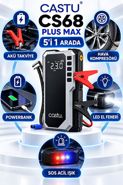 HOTSY CS68 12000mAh Akü Takviye Cihazı ve Hava Kompresörü 5in1 Jump Starter Powerbank 150 PSI