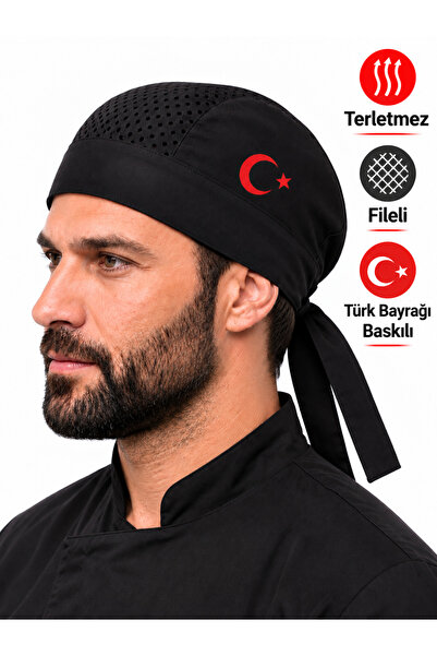 İŞ MARKETİM Türk Bayraklı Likralı Fileli Terletmez Aşçı Bonesi Nefes Alan Bağ...