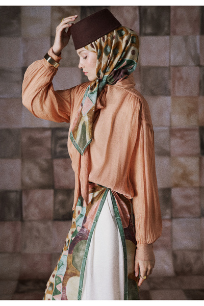Freshscarfs Vintage Board Desen Vual Eşarp Turuncu