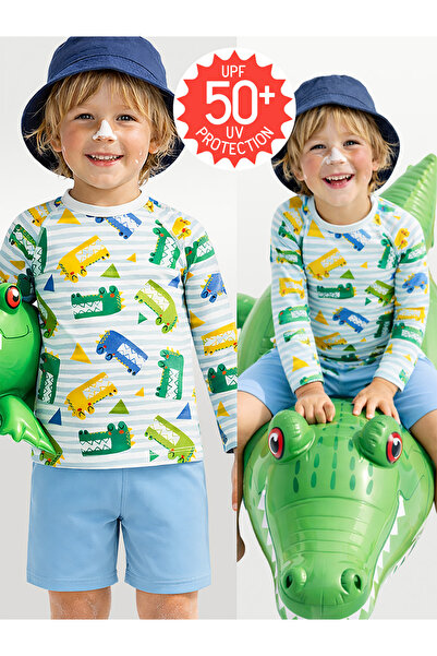 Denokids Uv Protection Boys' Swimsuit T-Shirt Uvp+50 Factor Protection Long S...