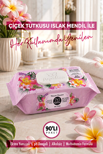 Papilion 90 Yaprak Çiçek Tutkusu Kokulu Islak Mendil 90'lı Paket Ekstra Yumuş...