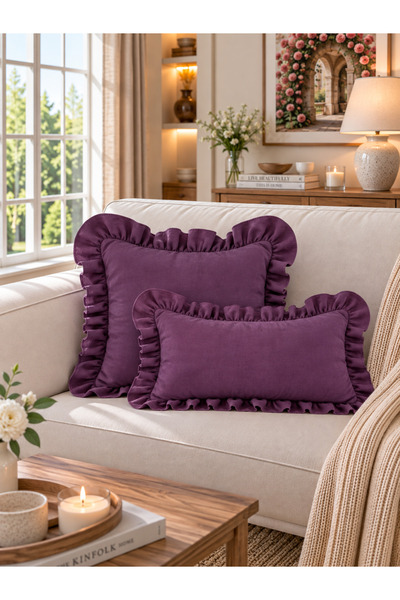 Decamor home İnci Vintage Purple Ruffled Throw Pillow Cover