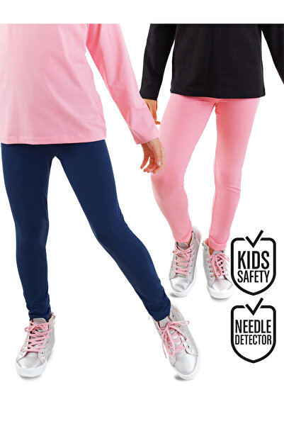 Denokids Lacivert ve Pembe Kız Çocuk 2'li Paket Tayt