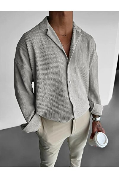 NO 601 Men's Stone Gray Oversize Burlap Fabric Shirt