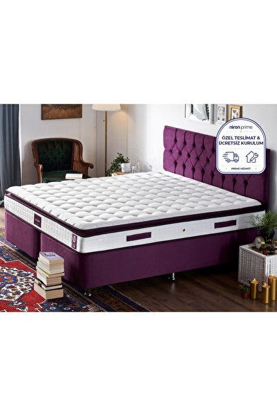 Niron Yatak Purple Yatak Seti Çift Kişilik Yatak Baza Başlık Takımı, Orta Ser...