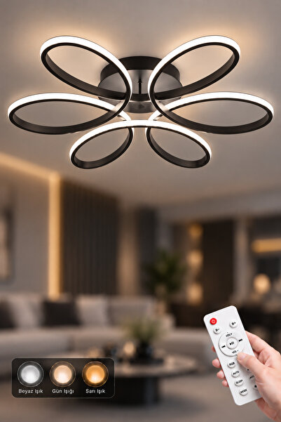 İstanbul Avize İstanbul Avize Cindy Siyah Ledli 3 Renk Modern Led Avize