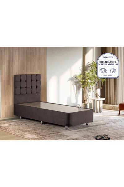 Niron Yatak Niron Rama Füme Baza Ve Başlık Seti, Tek Kişilik 90x200 Cm Baza V...