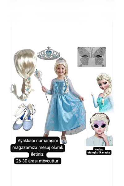 bemora kids Σετ φορέματος Έλσα με περούκα - μπλε παπούτσια με τακούνι - σετ π...