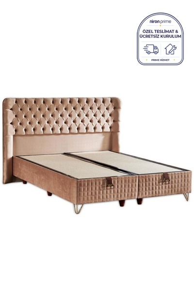 Niron Elegance Lüks Baza ve Başlık Seti 160x200 cm Çift Kişilik Krem Babyface...