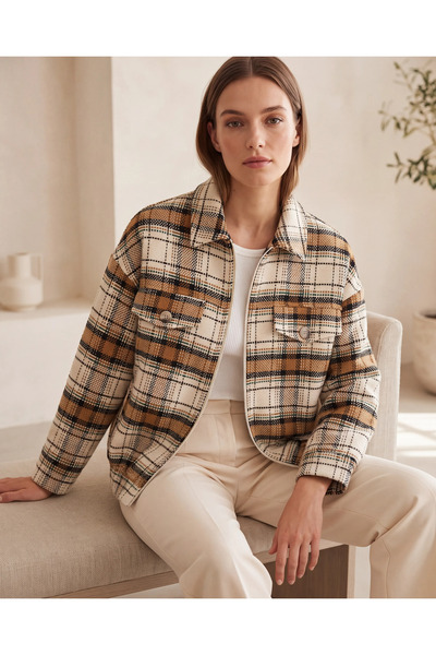 BURRASCA Plaid Patterned Cashmere Double Pocket Jacket