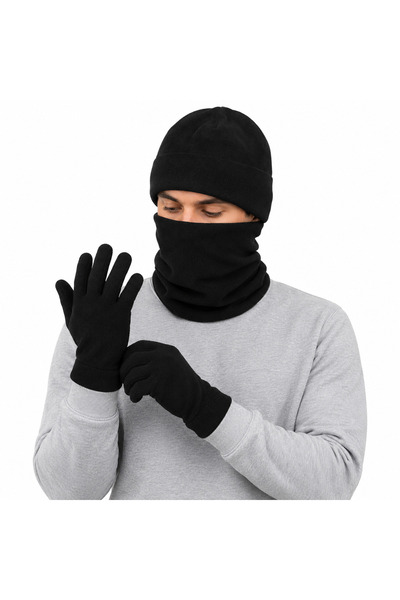 Silyon Askeri Giyim Polar Beanie Neck Collar Gloves Set of 3 Black Color