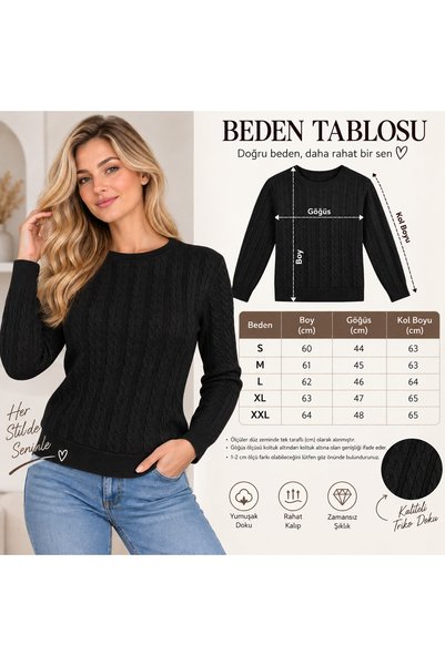 CALİBRA Women's Crew Neck Hairnet Patterned Ribbed Long Sleeve Knitwear Sweater