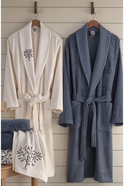 MARİBOR 6 Piece 3D Embroidered Premium Bamboo Family Bathrobe Set (Contains 7...