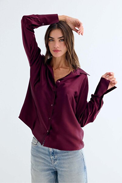 Silk and Cashmere Bordo Estrella Saf İpek Gömlek