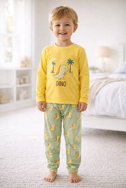 aden kids %100 pamuk çocuk uzun kollu ince pijama takımı