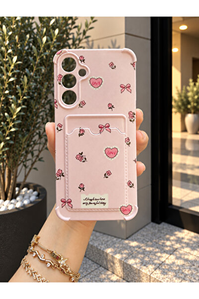 OVADA Samsung Galaxy A16 Uyumlu Kartlıklı Çiçek Ve Kalp Desenli Silikon Telef...