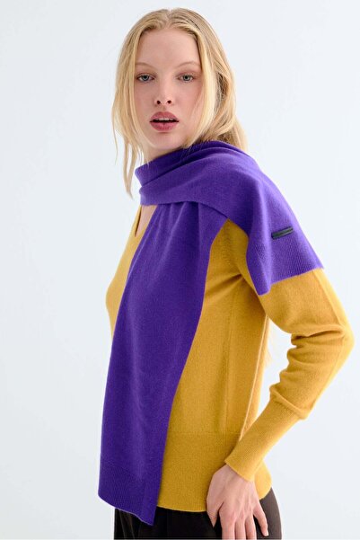 Silk and Cashmere Mor Lilly Saf Kaşmir Kazak Atkı