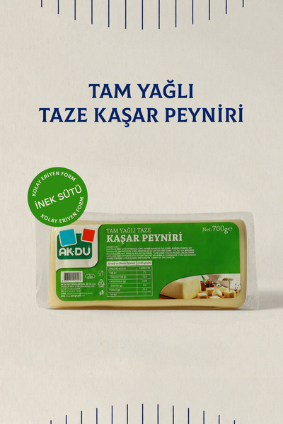 Akdu Tam Yağlı Taze Kaşar Peyniri 700 gr - %100 İnek Sütünden