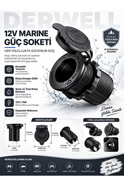 Derwell Dişi Çakmaklık Soketi 12v Kapaklı Boş Çakmak Soketi Motosiklet Araba ...