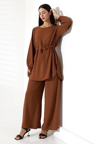 ribana Women's Hijab Ayrobin Belted Tunic Trousers Double Set