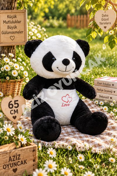 AZİZ OYUNCAK 🐼 65 cm Peluş Panda | Siyah Beyaz Sevimli Panda Ayıcık Oyuncak