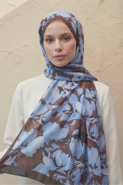 YILDIZ SCARFS شال قطني مستورد بنمط أهنك - أزرق ترابي
