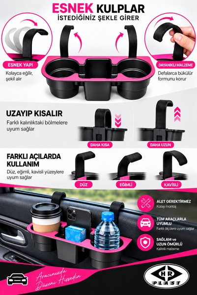H&R PLASTİK oto araç Içi Bardaklık Düzenleyici (PEMBE RENK) Organizer bardak Tutucu PEMBE Renk (MAGAZADA 6 RENK SEÇENEGİ)