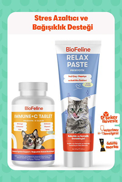 BioFeline Kedi Relax Seti – Kedi Otlu Relax Macun 100 g + Immune C Tablet, Konfor ve Bağışıklık Paketi | Kedi Otu Macunu