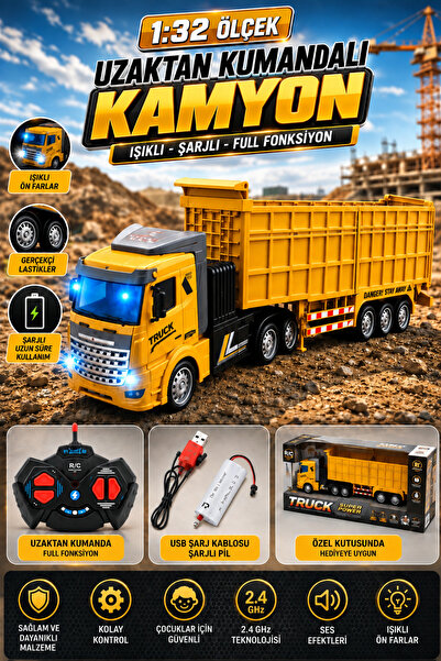 cayenna 1:32 Ölçek Uzaktan Kumandalı Şarjlı Damperli Tır – Işıklı 4 Kanal Büy...