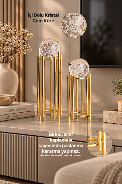 mba decor metal bending art Ikili Gold Dekoratif Obje Dekorasyon Ofis Konsol Zigon Paslanmaz Metal 6 Cm Köpüklü Kristal