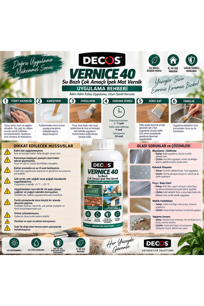 DECOS Vernice40 - İpek Mat Vernik Çok Amaçlı Su Bazlı Kokusuz