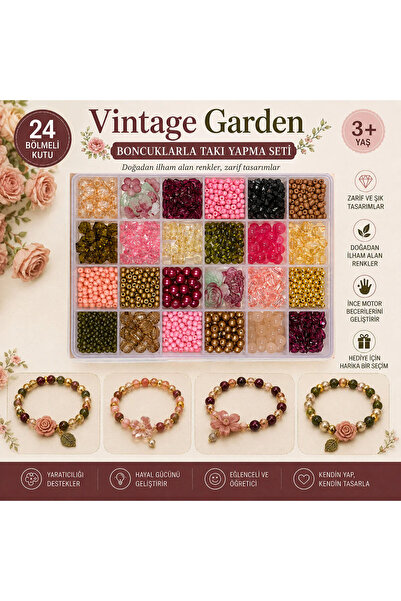 By MO Accessories Vintage Garden 24 Bölmeli Boncuklarla Takı Yapım Seti – Bil...