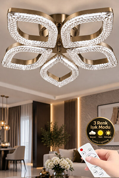 Elora Home Yaprak Model eskitme 5 "lı Ledli 3 Renk Modu Kristal Salon Mutfak ...