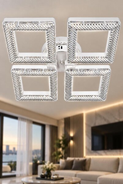 Elora Home Aria Model beyaz 4"lü Ledli 3 Renk Modu Kristal Salon Mutfak Yatak...