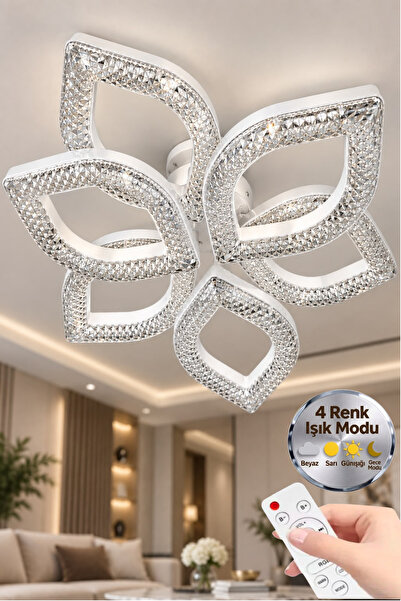 Elora Home Yaprak Model beyaz 6"lı Ledli 3 Renk Modu Kristal Salon Mutfak Yat...