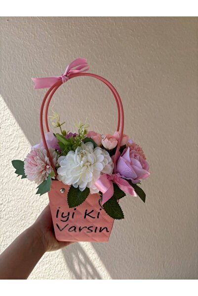 BALON KUTUSUU PEMBE ÇİÇEK ÇANTASI ÇİÇEK ARANJMANI