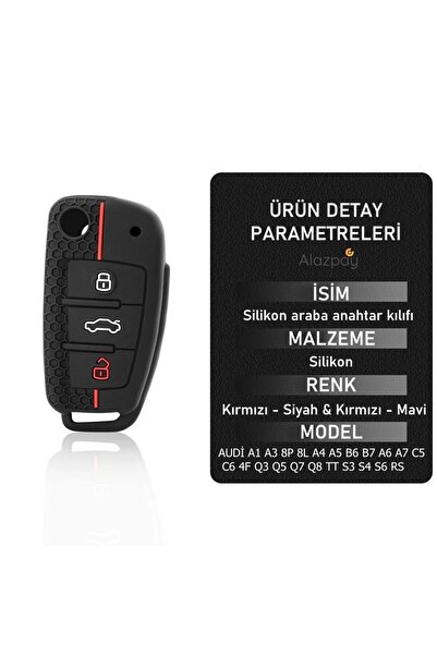 Alazpay Audi Compatible A1 A3 A4 A5 A6 A7 Q3 Q5 Q7 Q8 Tt S3 S4 S6 Rs Silicone Patterned Key Case Cover (Black Red)