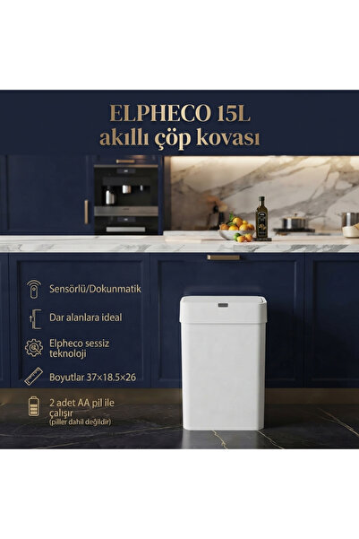 ELPHECO Slim Sensör Akıllı Çöp Kovası 15L