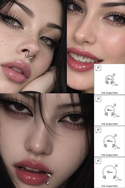Cadının Dükkanı 4 mm Spike Çelik Yarım Halka Piercing-Septum,Tragus,Daith,Hel...