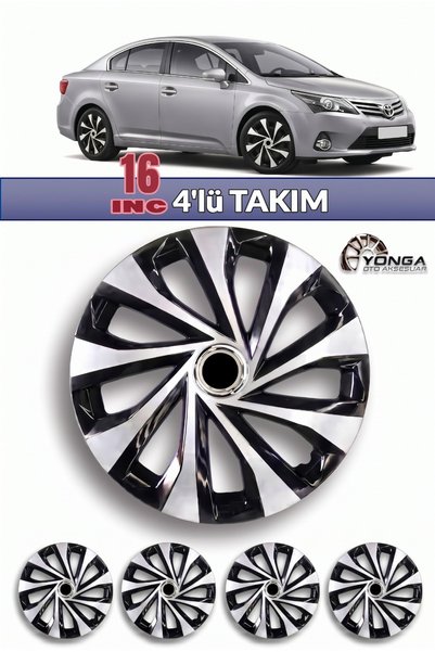 YONGA OTO AKSESUAR TOYOTA AVENSİS 16 İnç Jant Kapağı 4'lü Set Siyah Gümüş + 4...