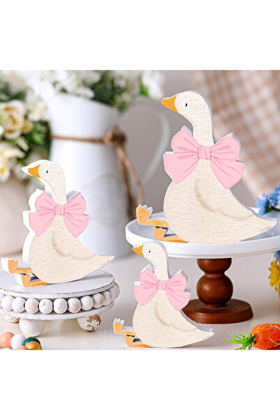 Choice B 3Pcs Silly Goose Birthday Party Decoration Pink Bow Wooden Silly Goo...
