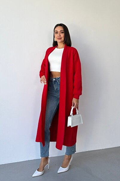 Serica Moda Kırmızı Sakallı Uzun Hırka