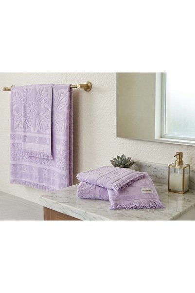 Altınbaşak (3-Piece Bathroom Set) Velvet Texture Luxury Cotton Jacquard Bath Towel Set 100% Cotton